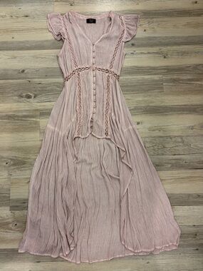 VICI High Low Crochet Maxi Top-Dusty Mauve
